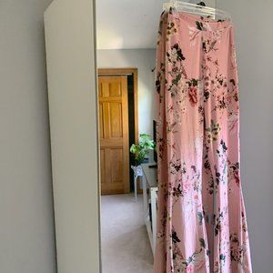 Velvet Pink Wide Leg Floral Pants